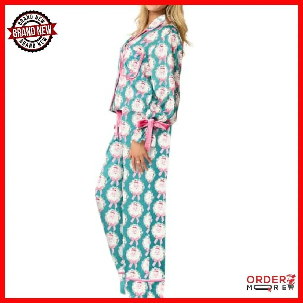 Satin Pajama Set Long Sleeve Button Shirt Wide Leg Pants Sleepwear